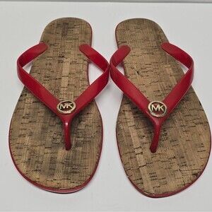 Michael Kors Red Jelly Cork Thong Sandals Flip Flops Women's 9